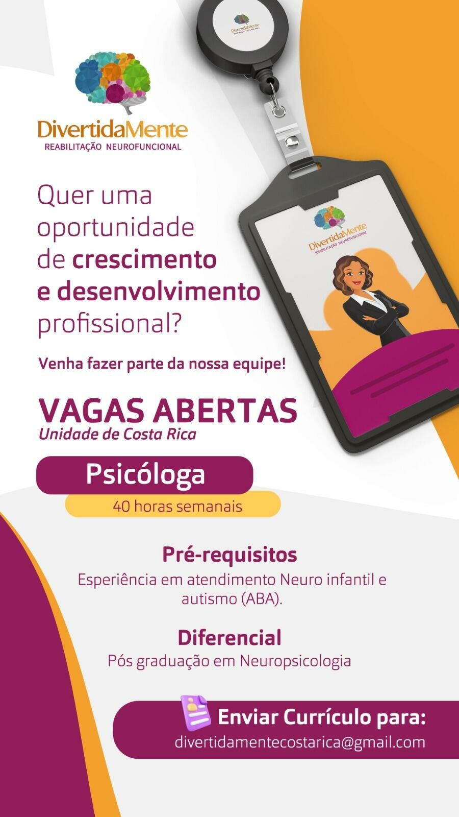 Imagem de compartilhamento para o artigo Clínica DivertidaMente abre vagas para psicóloga na unidade de Costa Rica da MS Todo dia